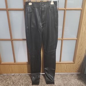 Zara Black Pleather Skinny Pants With Zippered Bottoms Size Xs